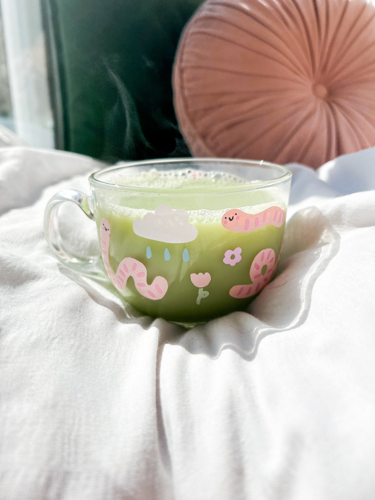 Cute Worm and Rain Cloud Glass Mug