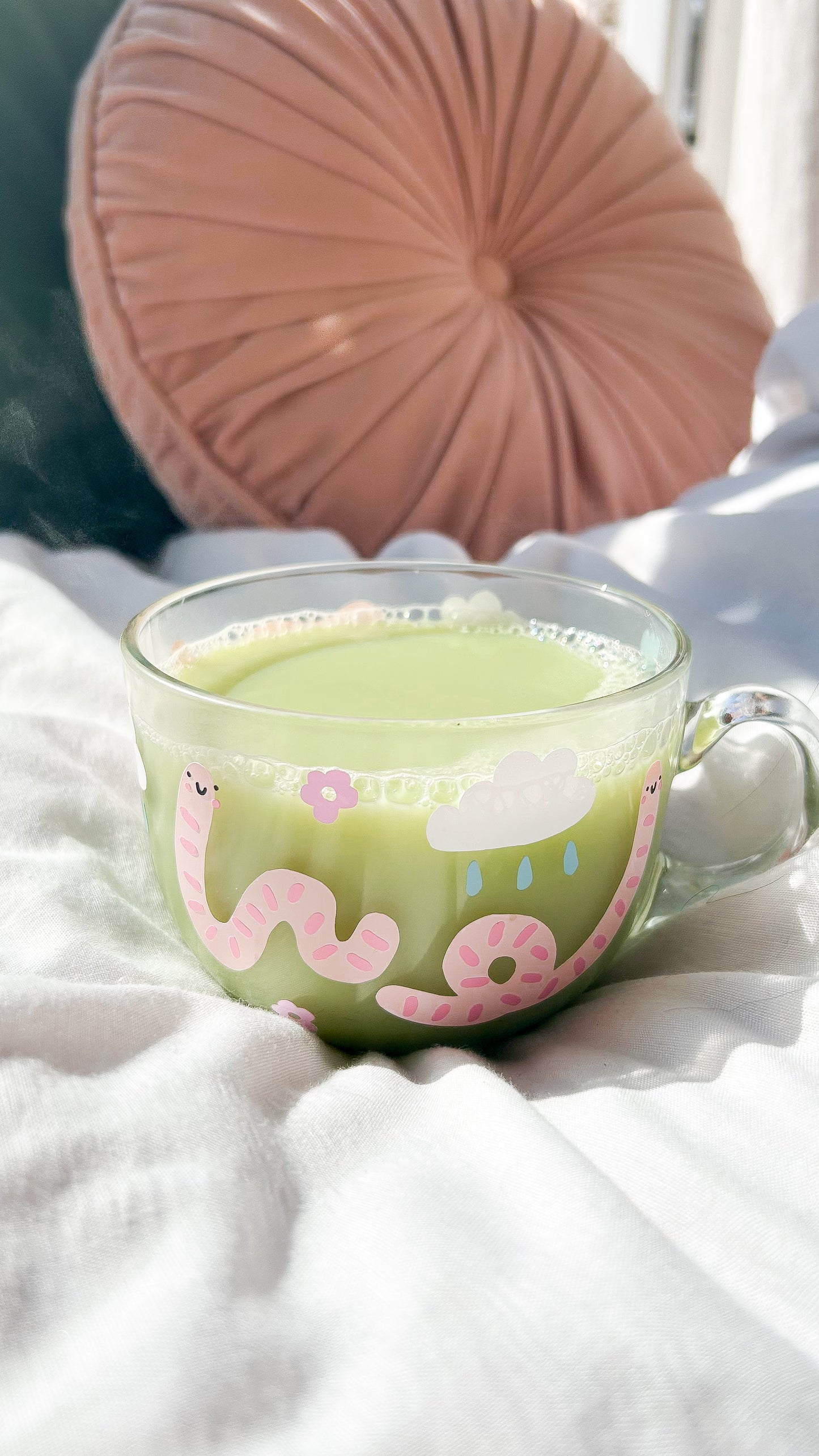 Cute Worm and Rain Cloud Glass Mug