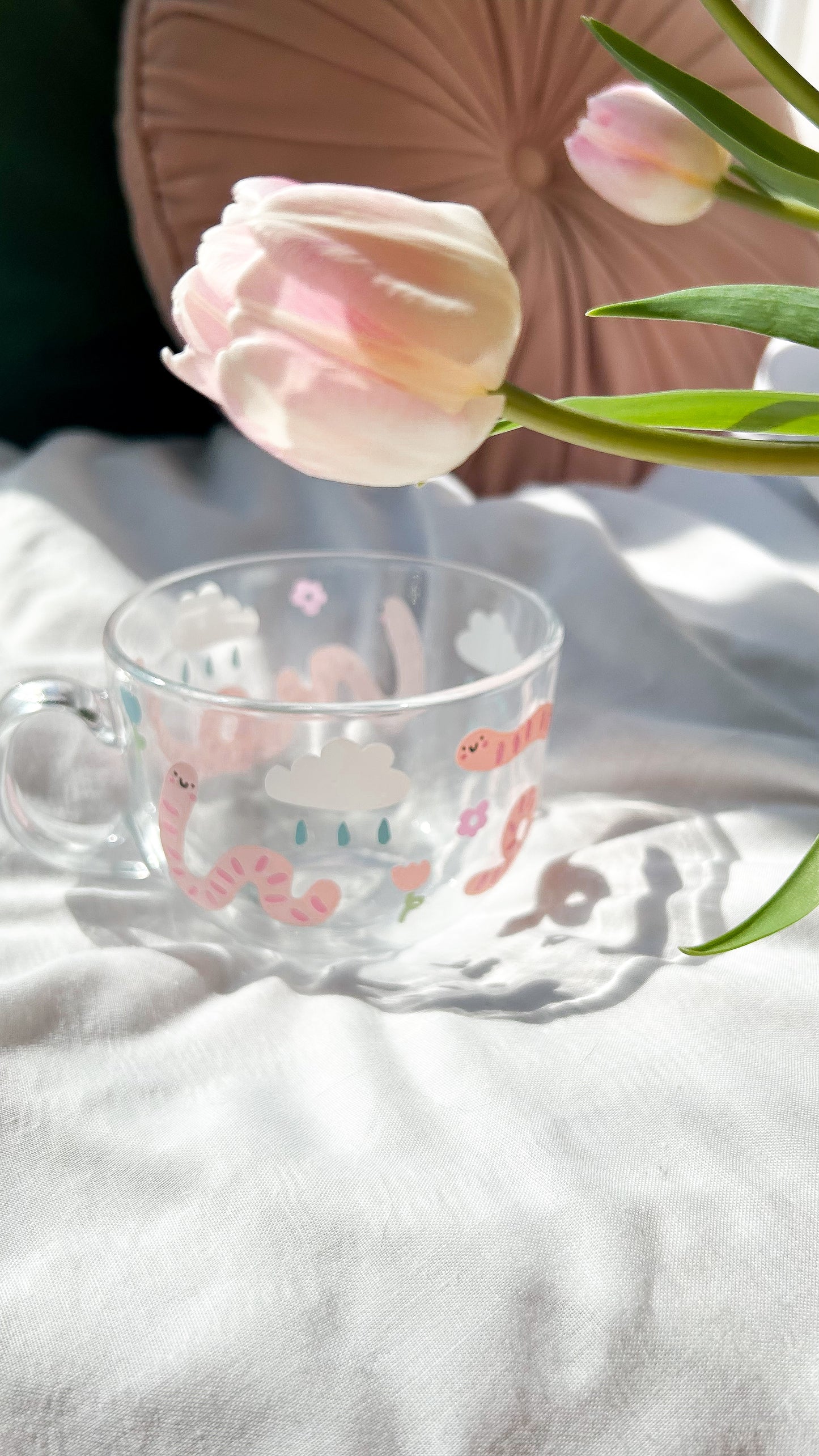 Cute Worm and Rain Cloud Glass Mug