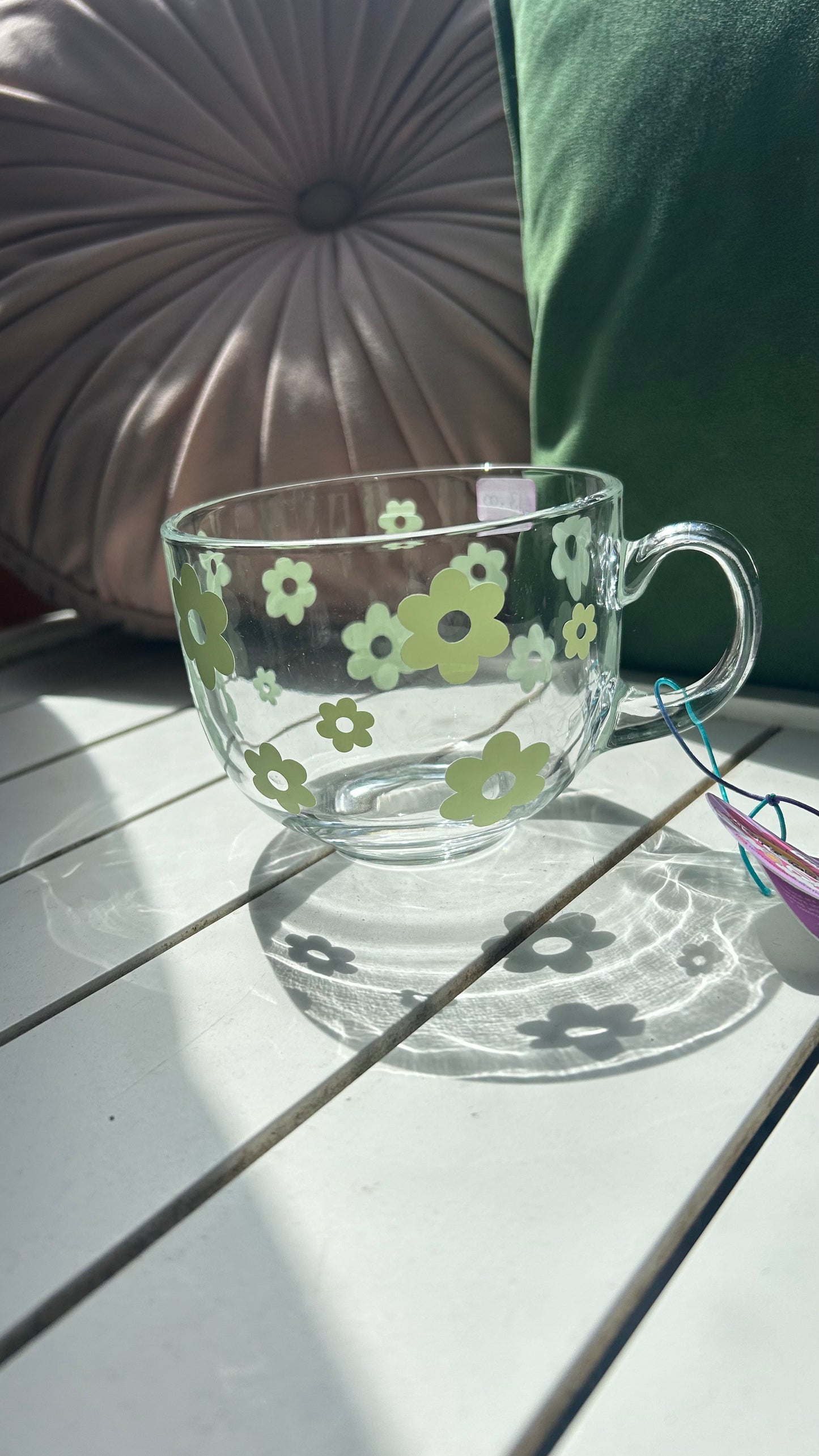 Sage Green Retro Flower Glass Mug