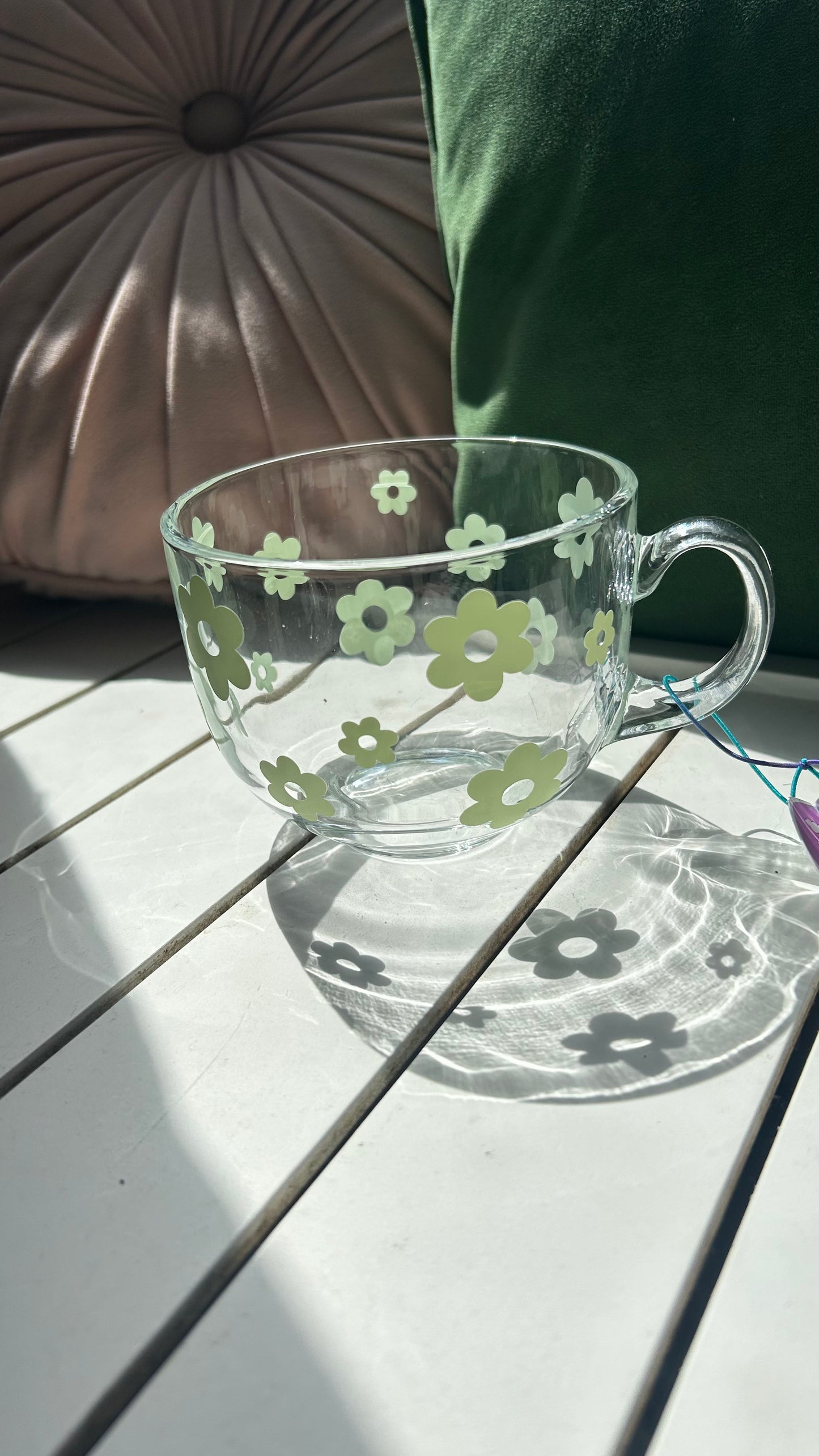 Sage Green Retro Flower Glass Mug