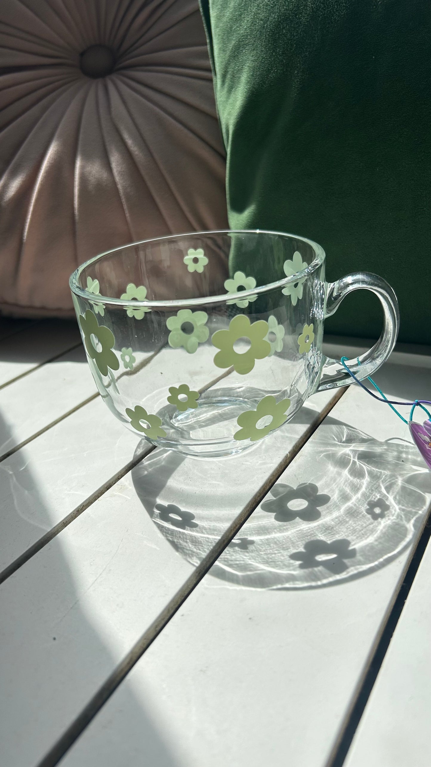 Sage Green Retro Flower Glass Mug
