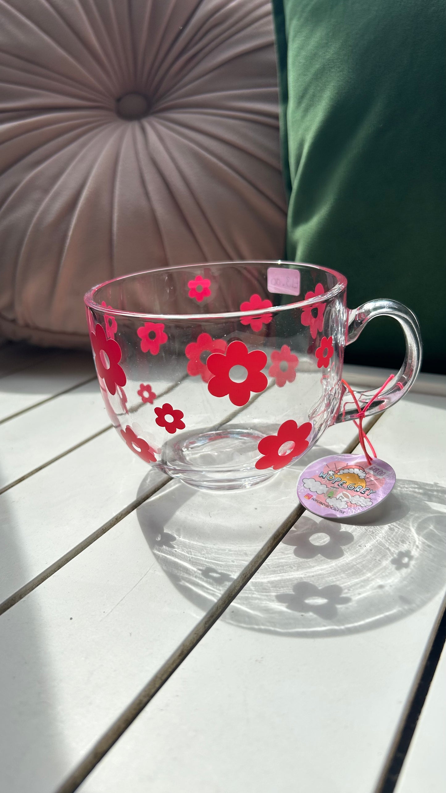 Dark Pink Retro Flower Glass Mug