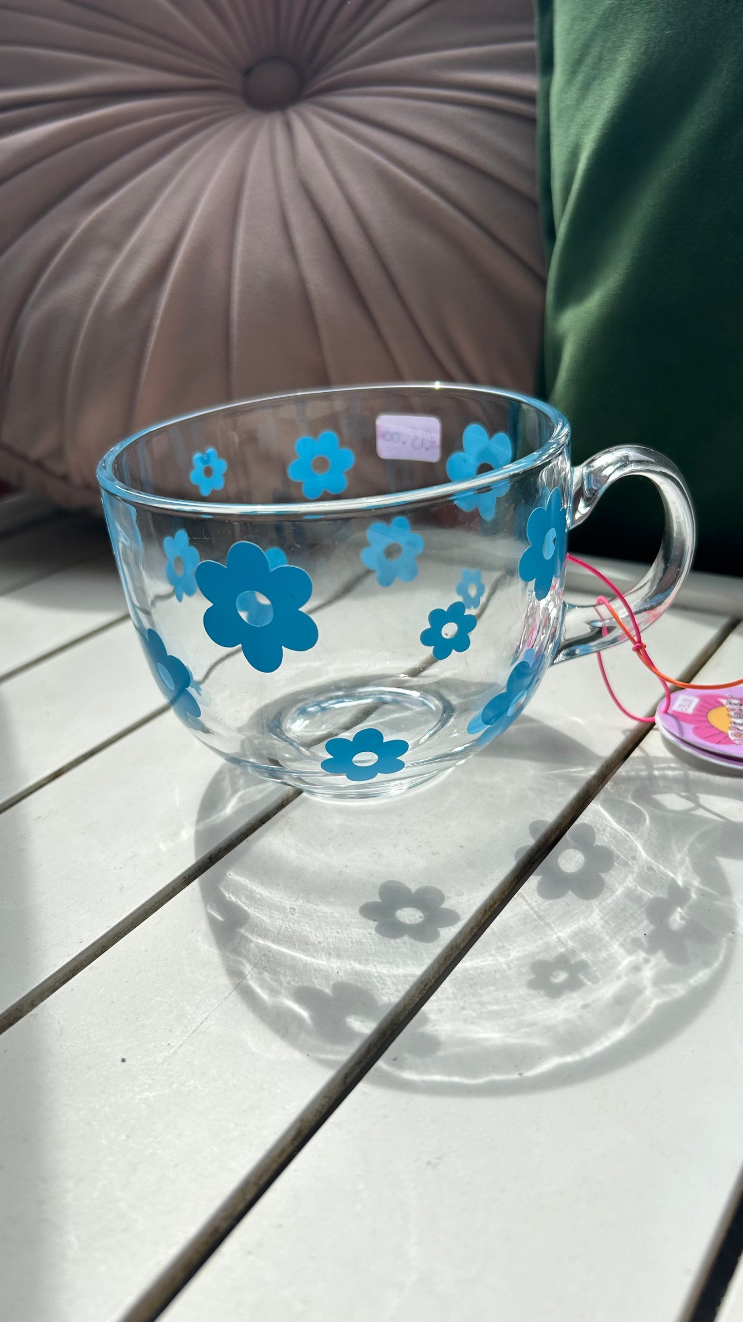 Blue Retro Flower Glass Mug