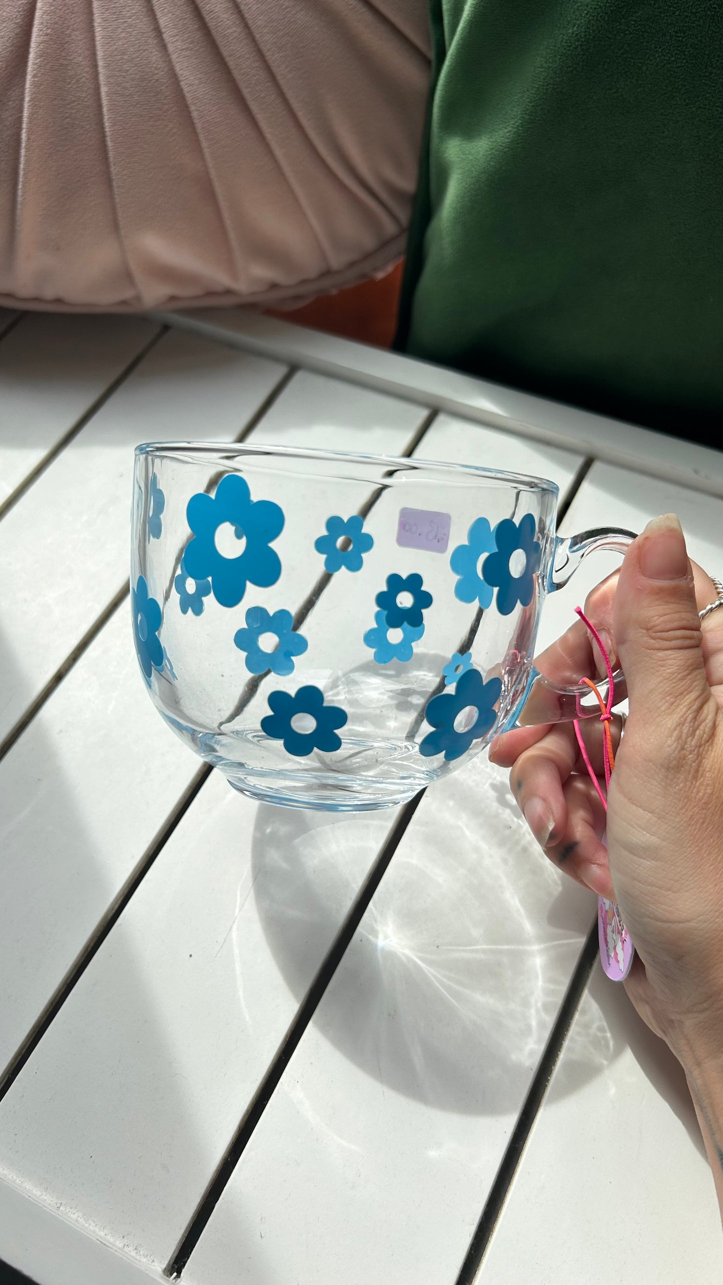 Blue Retro Flower Glass Mug
