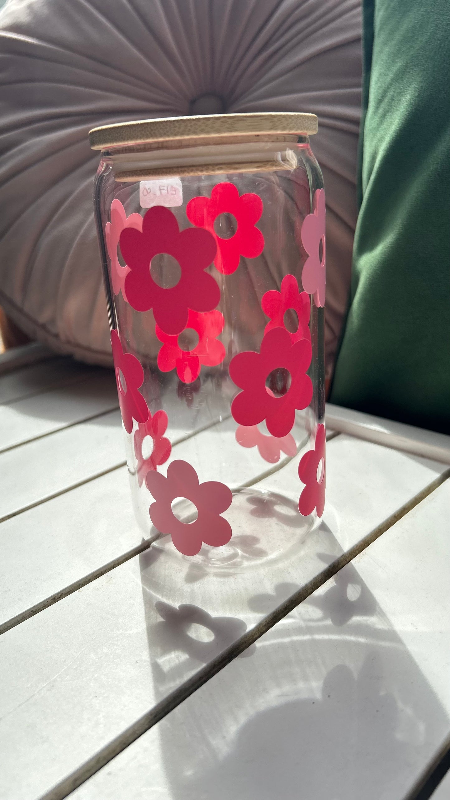 Dark and Light Pink Retro Flower Glass Can