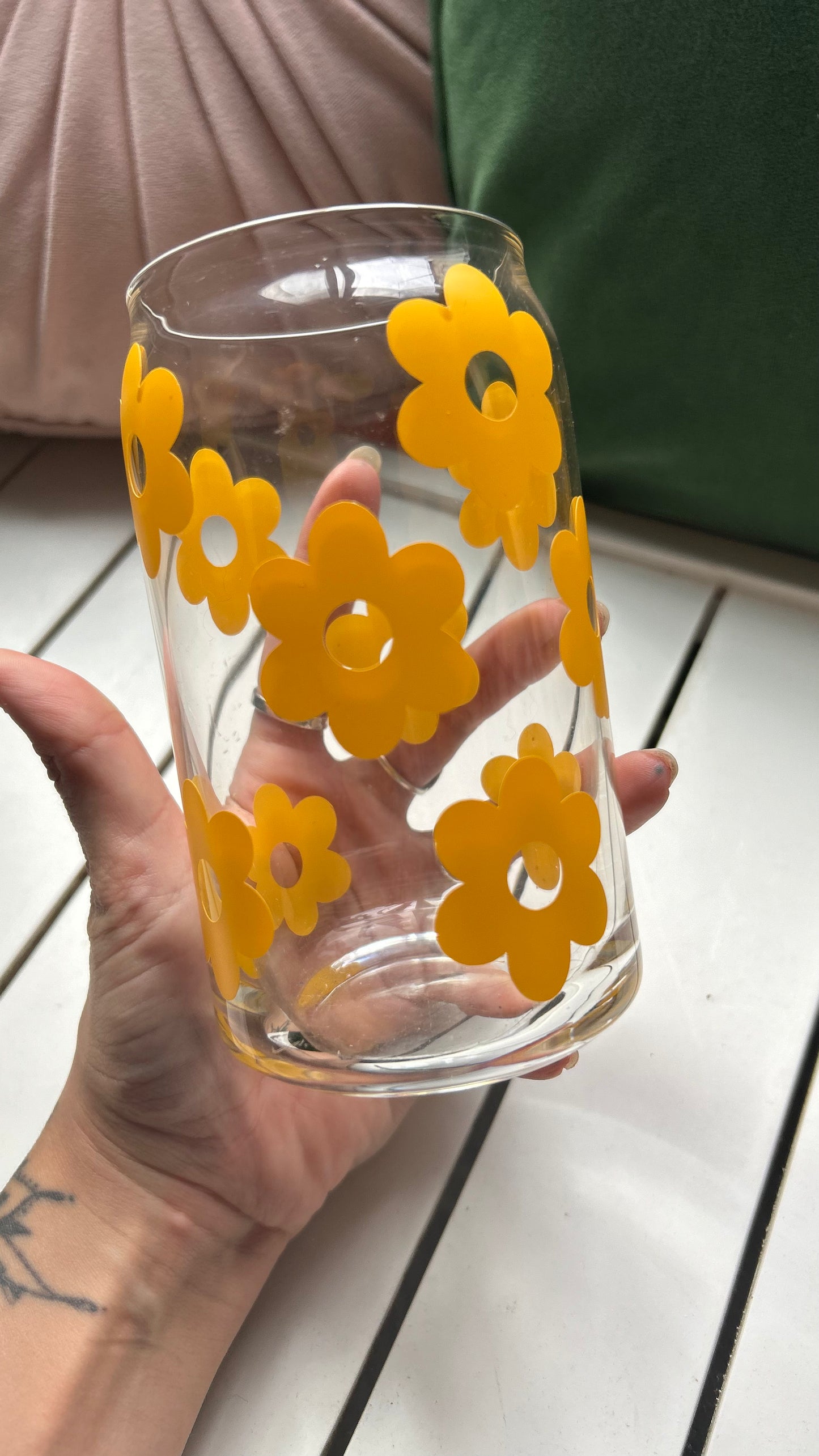 Yellow Retro Flower Glass Can