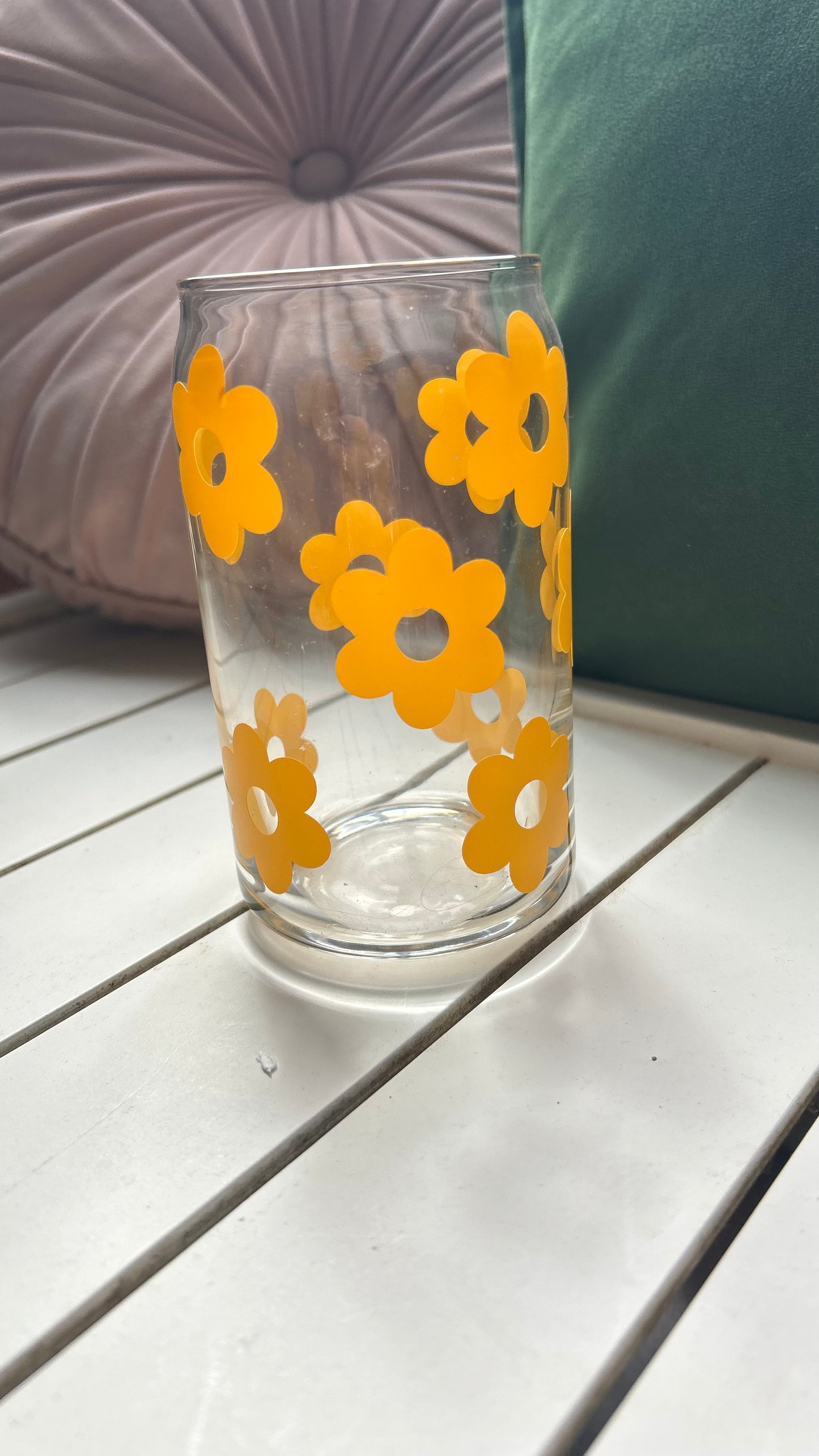 Yellow Retro Flower Glass Can