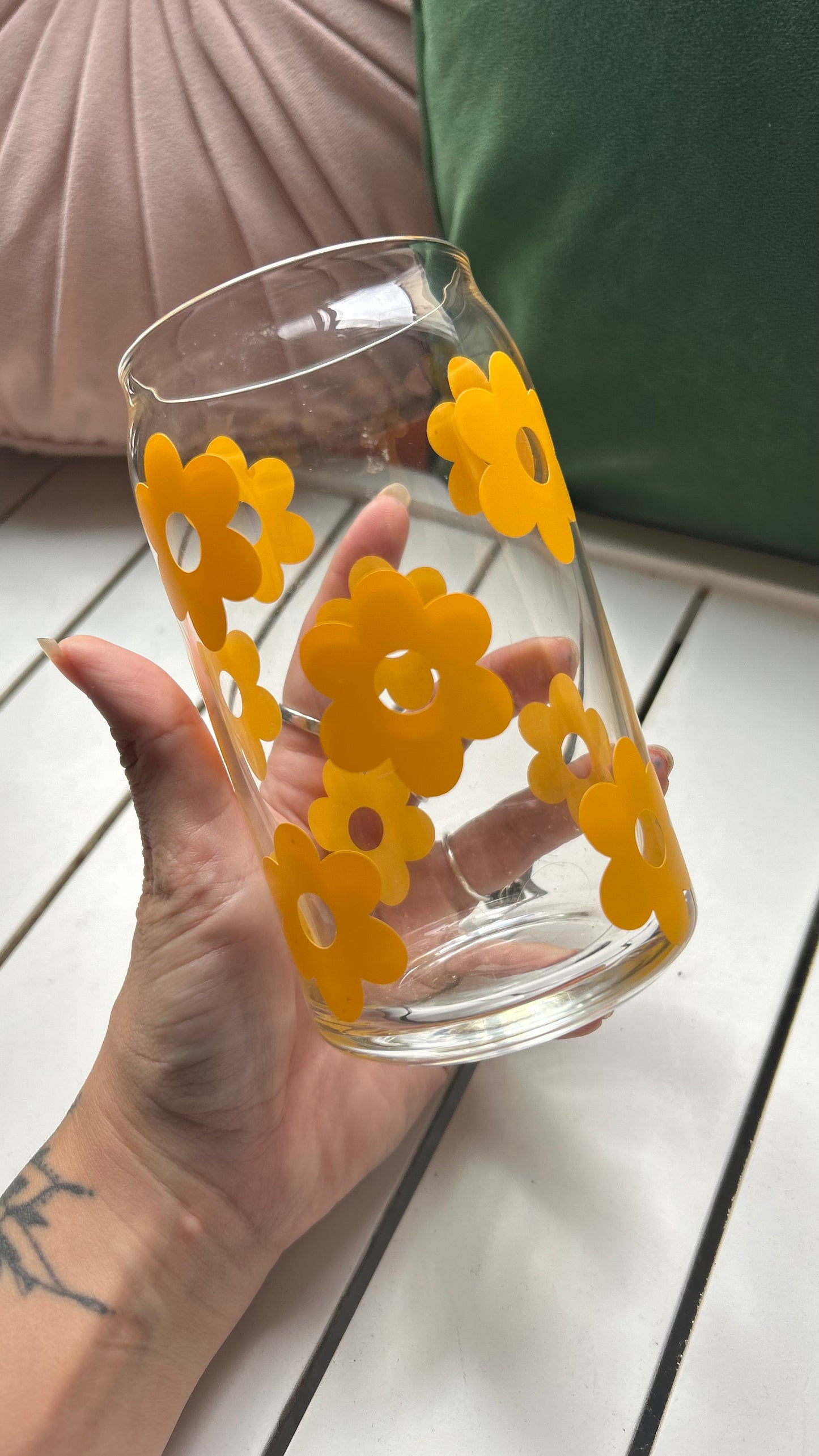 Yellow Retro Flower Glass Can