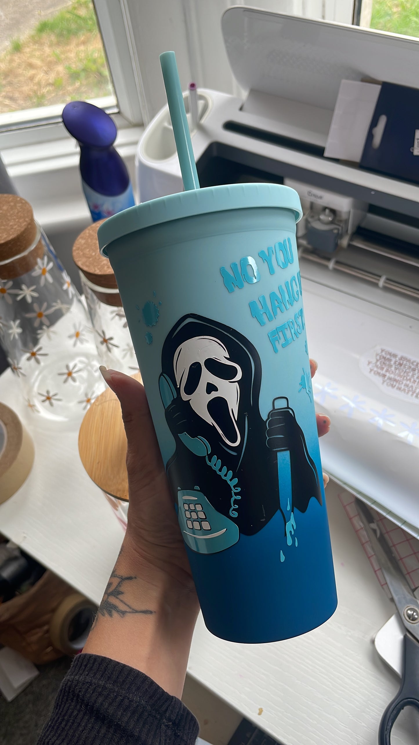 Ghost Face 700ml Ombre Pink and Blue Tumbler