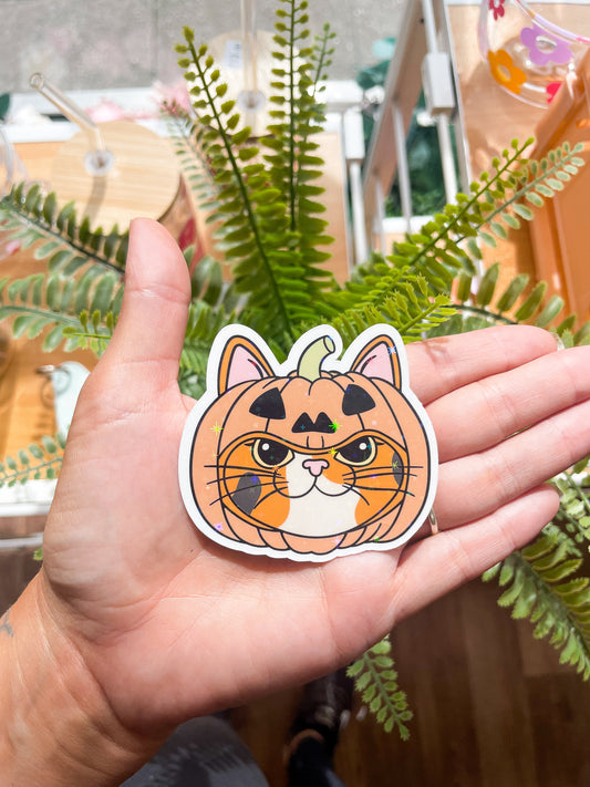 Calico Pumpkin Cat Sparkly Sticker