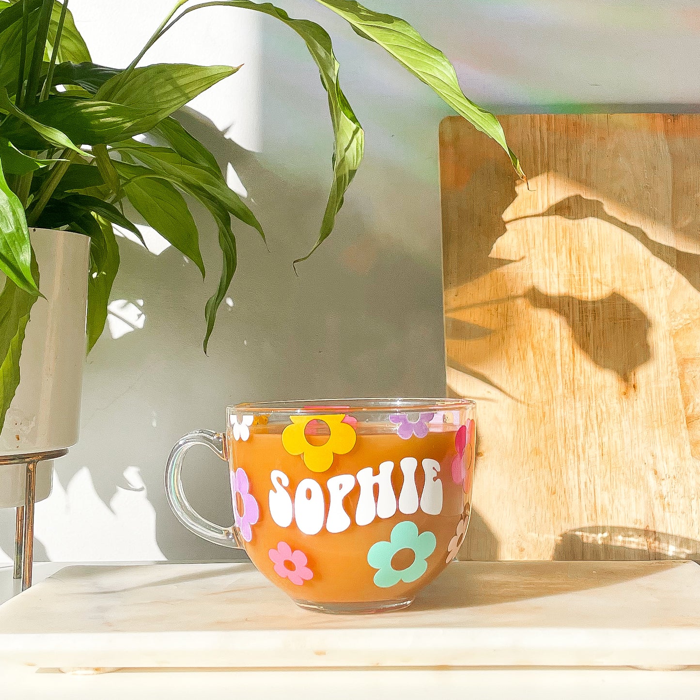 Personalised Multicoloured Retro Flower Mug