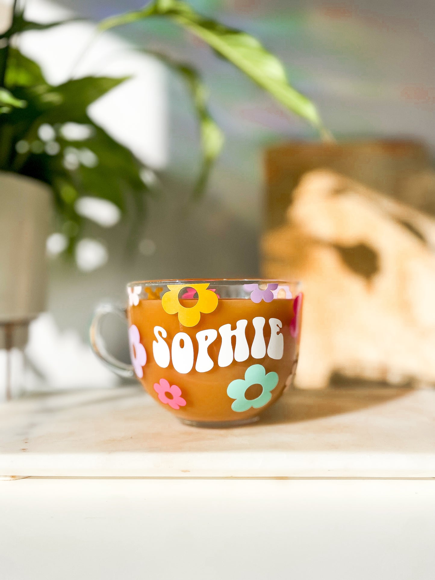 Personalised Multicoloured Retro Flower Mug