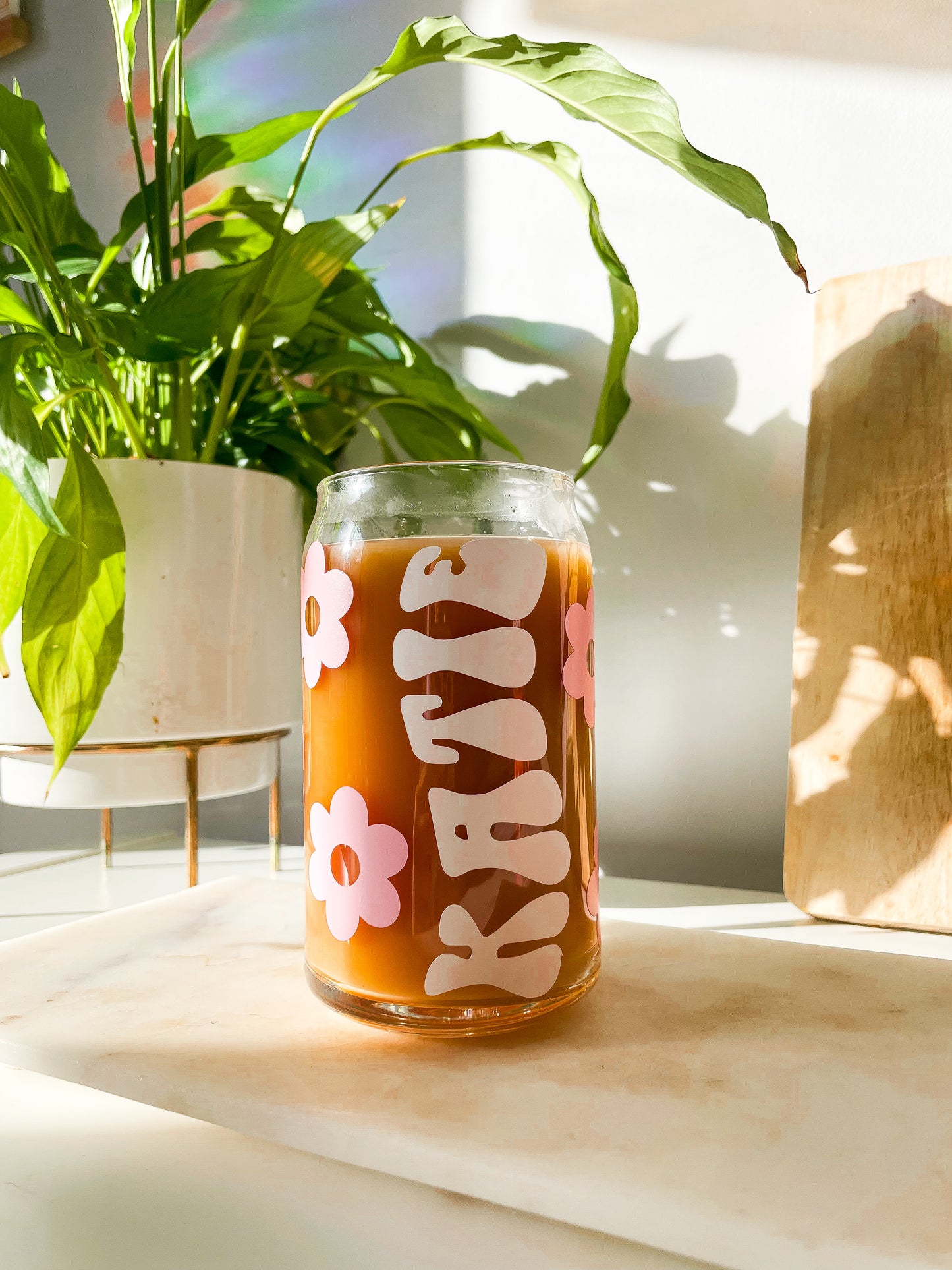 Personalised Retro Flower Glass Can