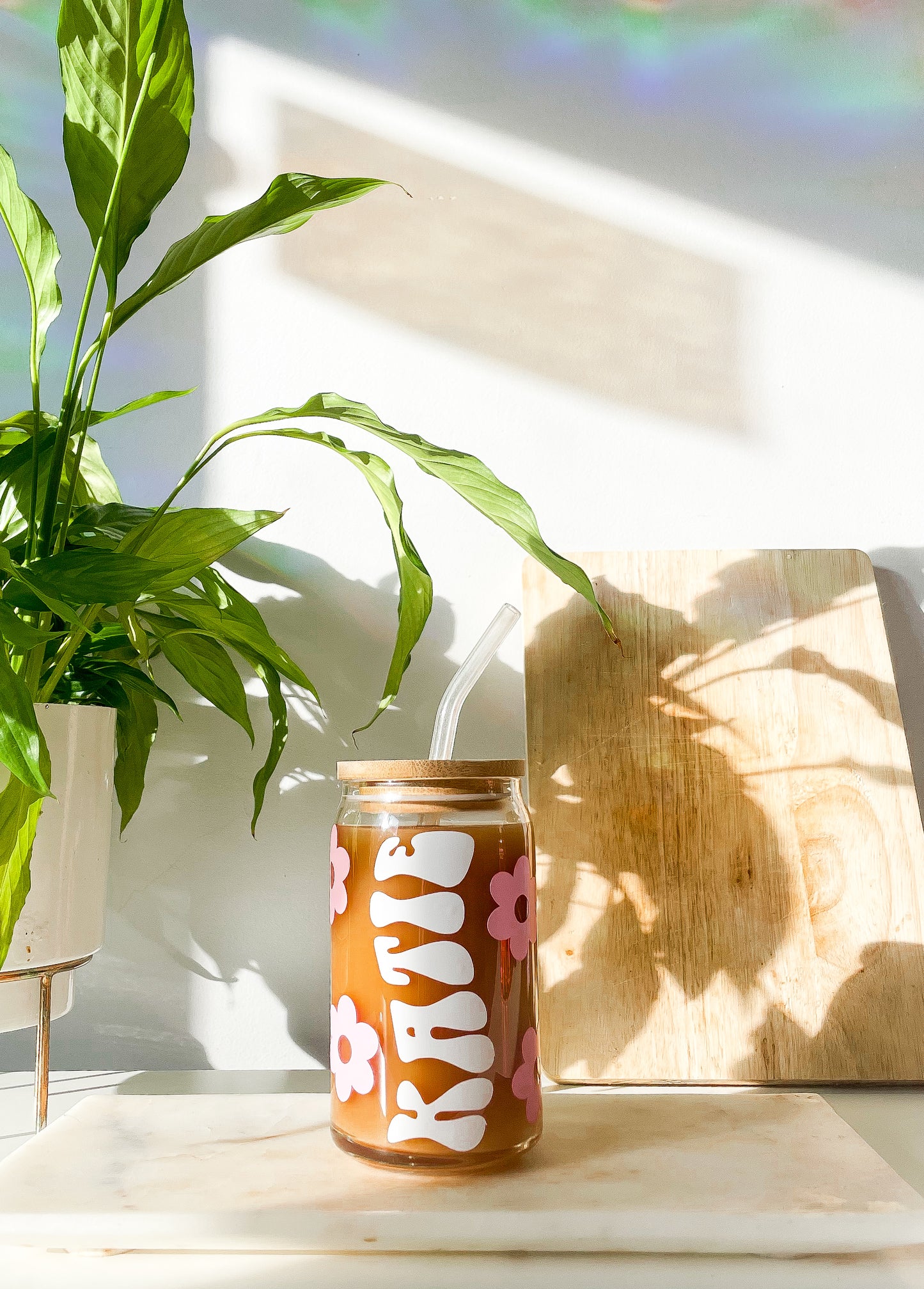 Personalised Retro Flower Glass Can