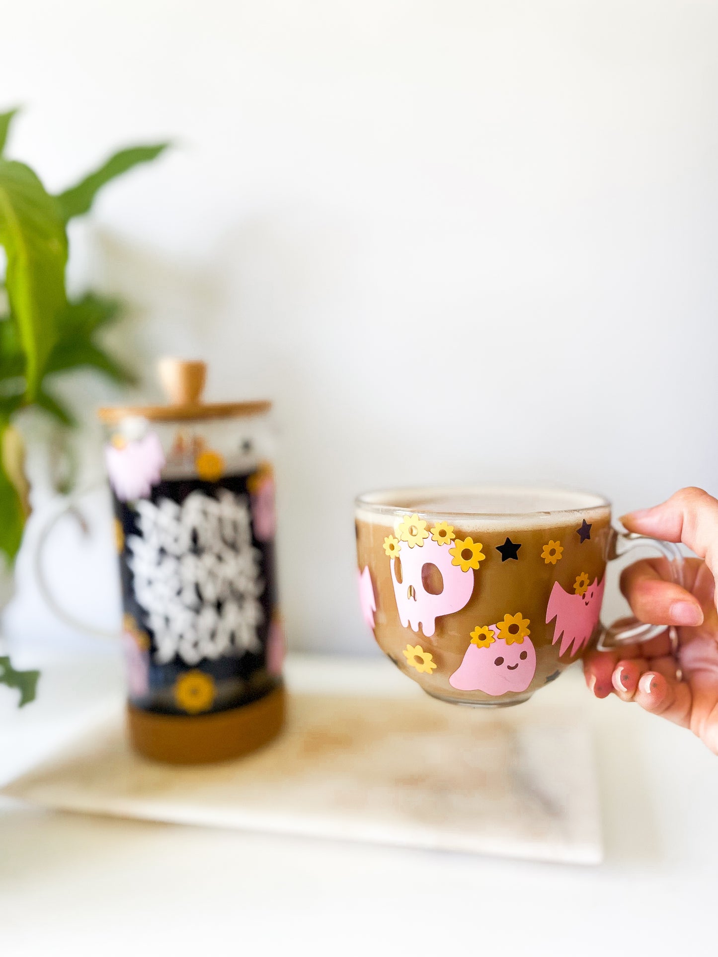 Skull, Ghost and Bat Death Before Decaf Cafetiere & Mug Set