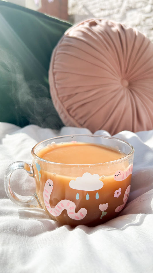 Cute Worm and Rain Cloud Glass Mug