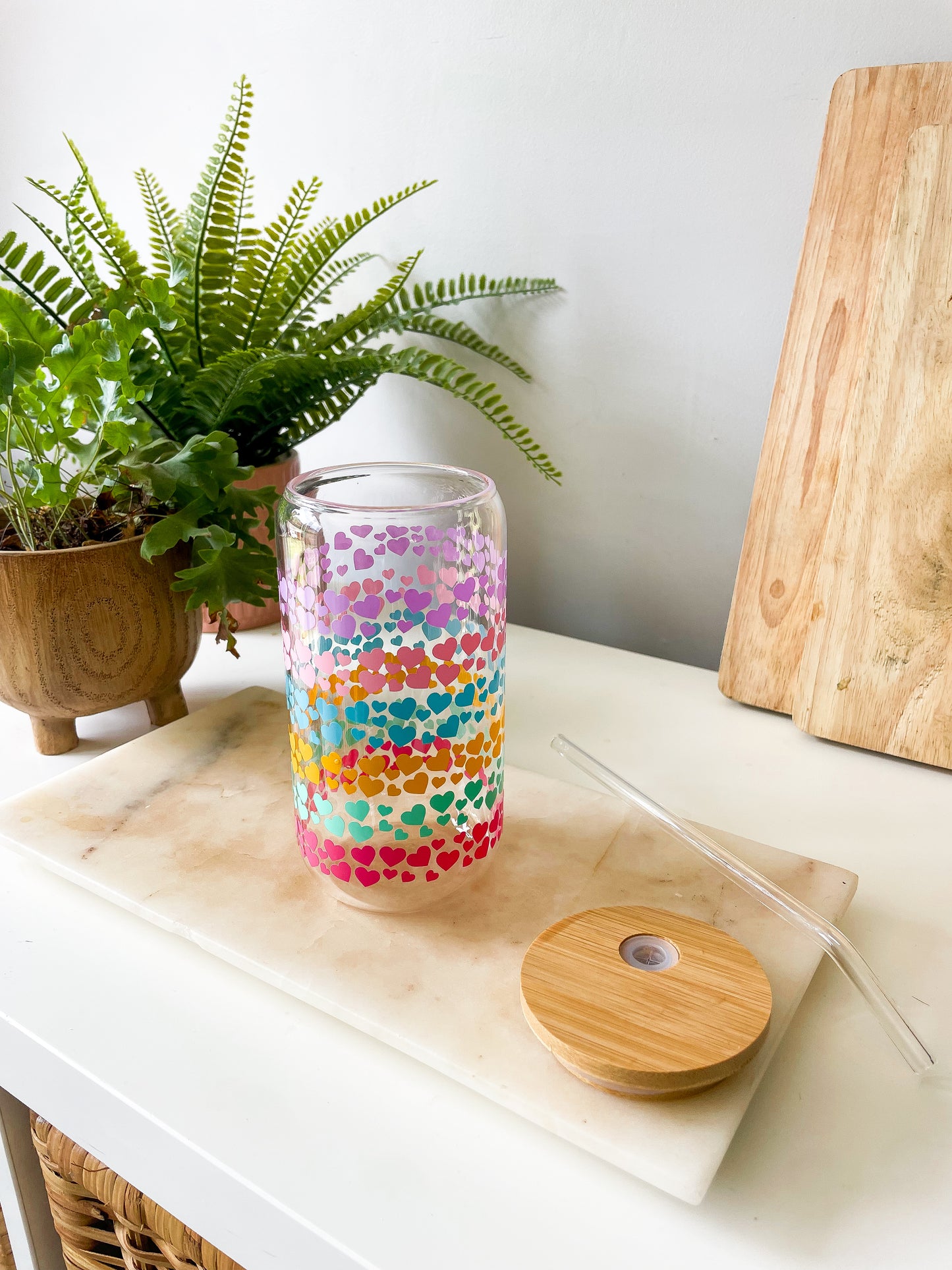 Rainbow Heart Pride Glass Can