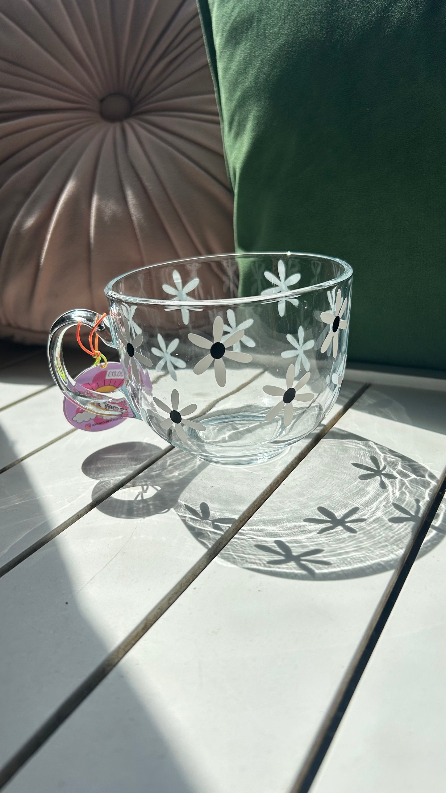 Black Daisy Glass Mug