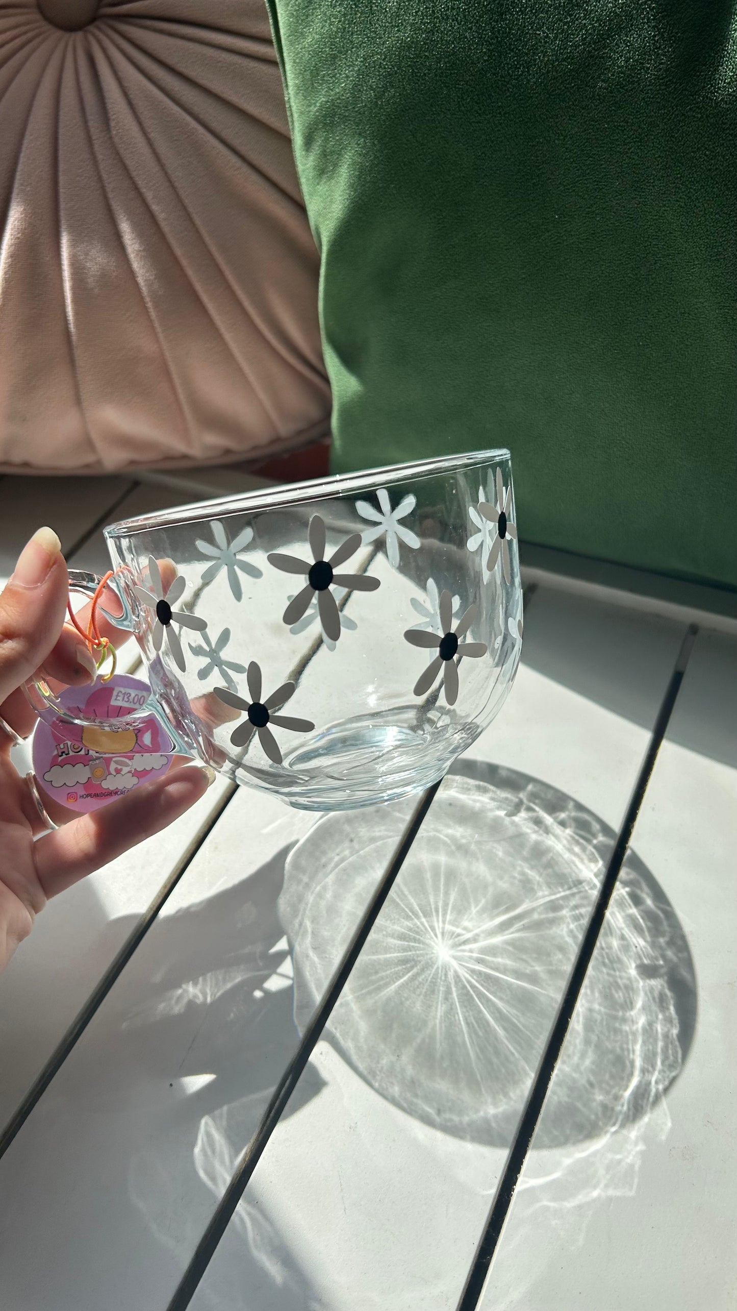 Black Daisy Glass Mug