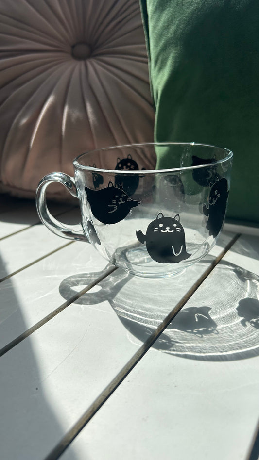 Black Cat Ghost Glass Mug