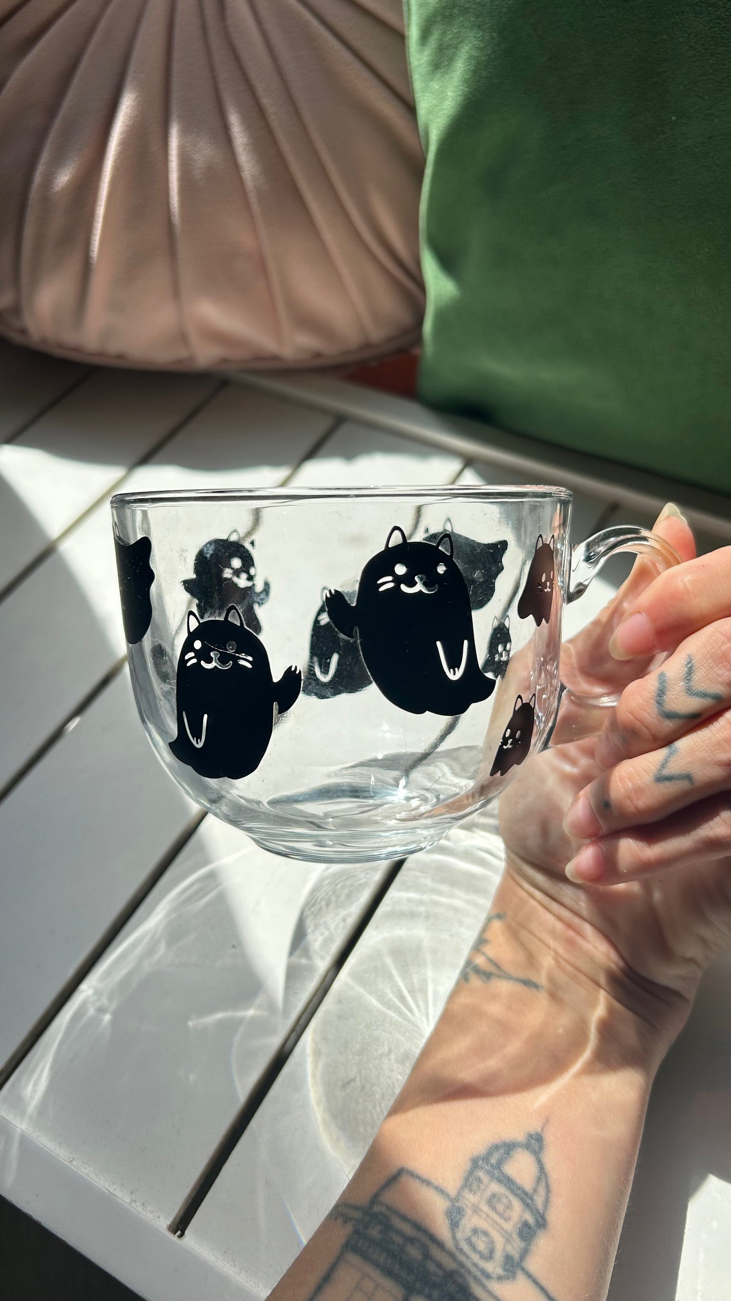 Black Cat Ghost Glass Mug