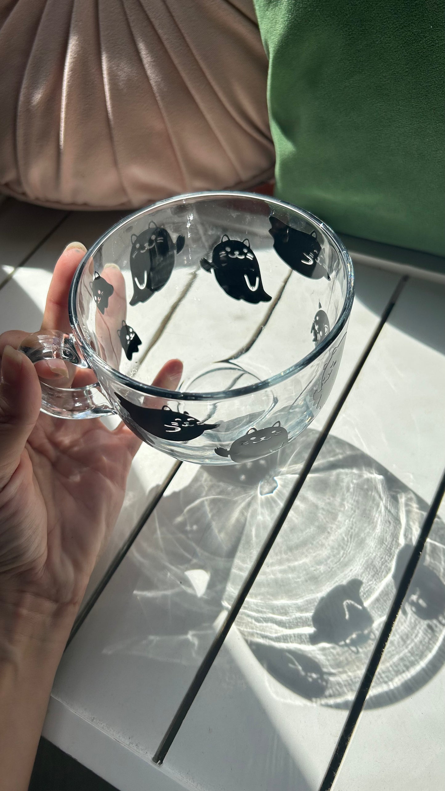 Black Cat Ghost Glass Mug
