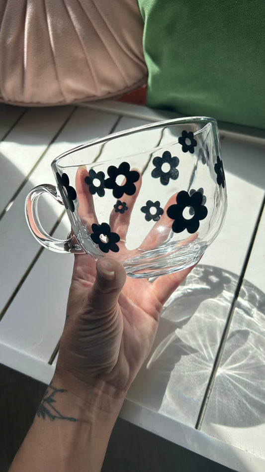 Black Retro Flower Mug