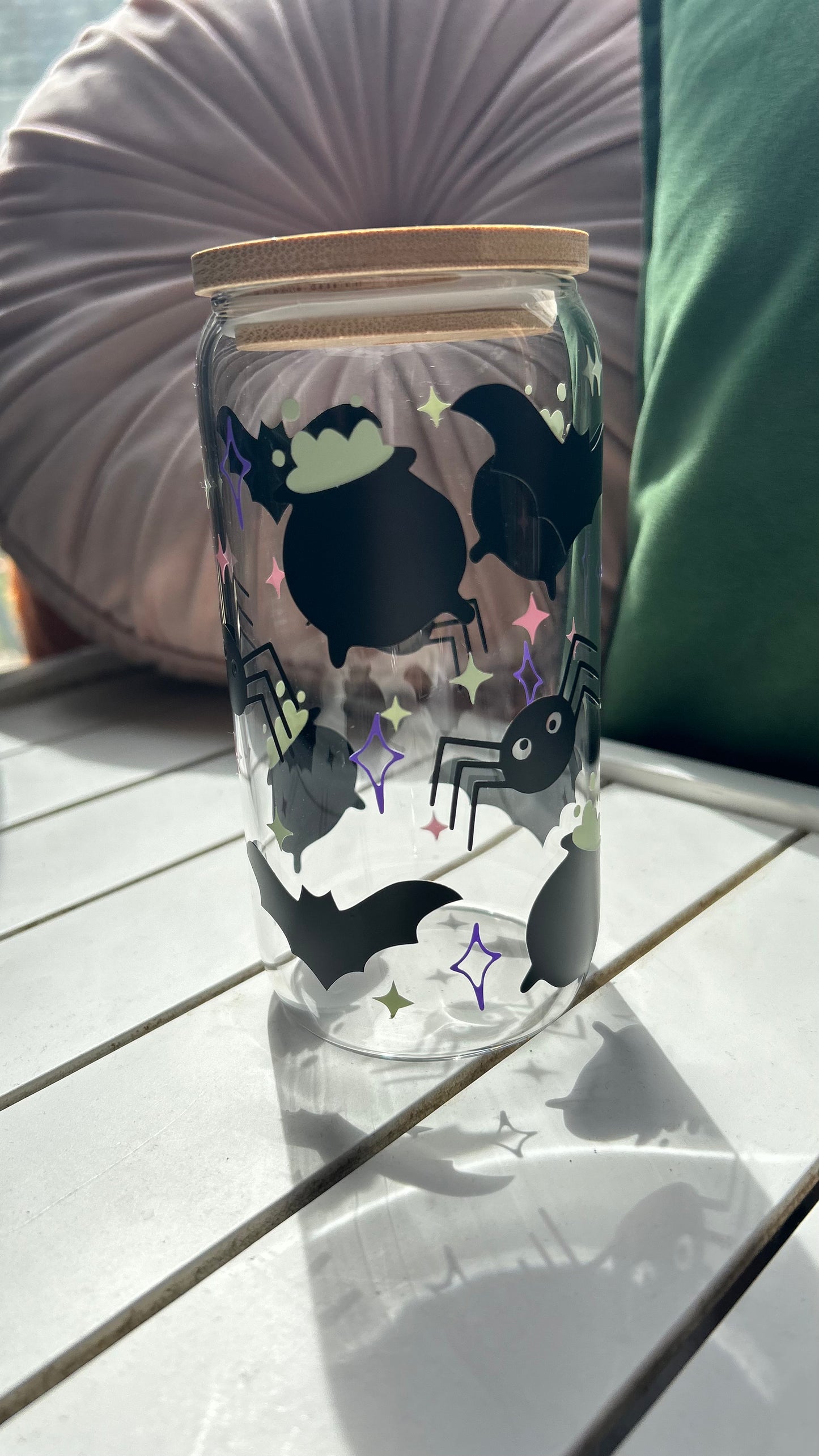Witchy Ghost Glass Can