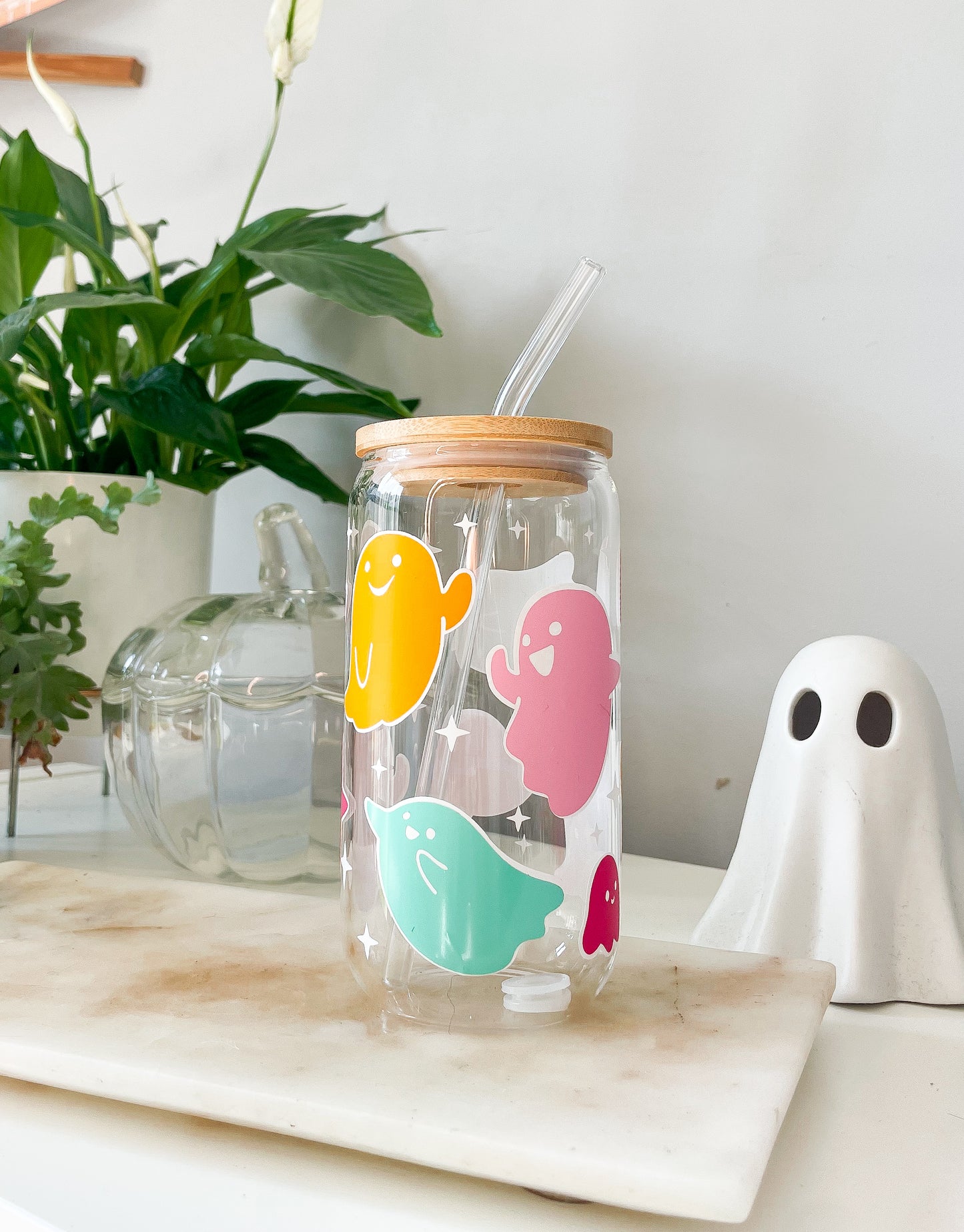 Rainbow Ghost 16oz Glass Can Cup