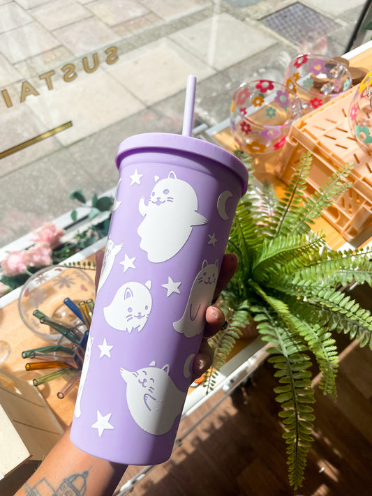 Ghost Cat 700ml Lilac Tumbler