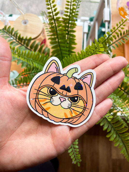 Ginger Pumpkin Cat Sparkly Sticker (Copy)