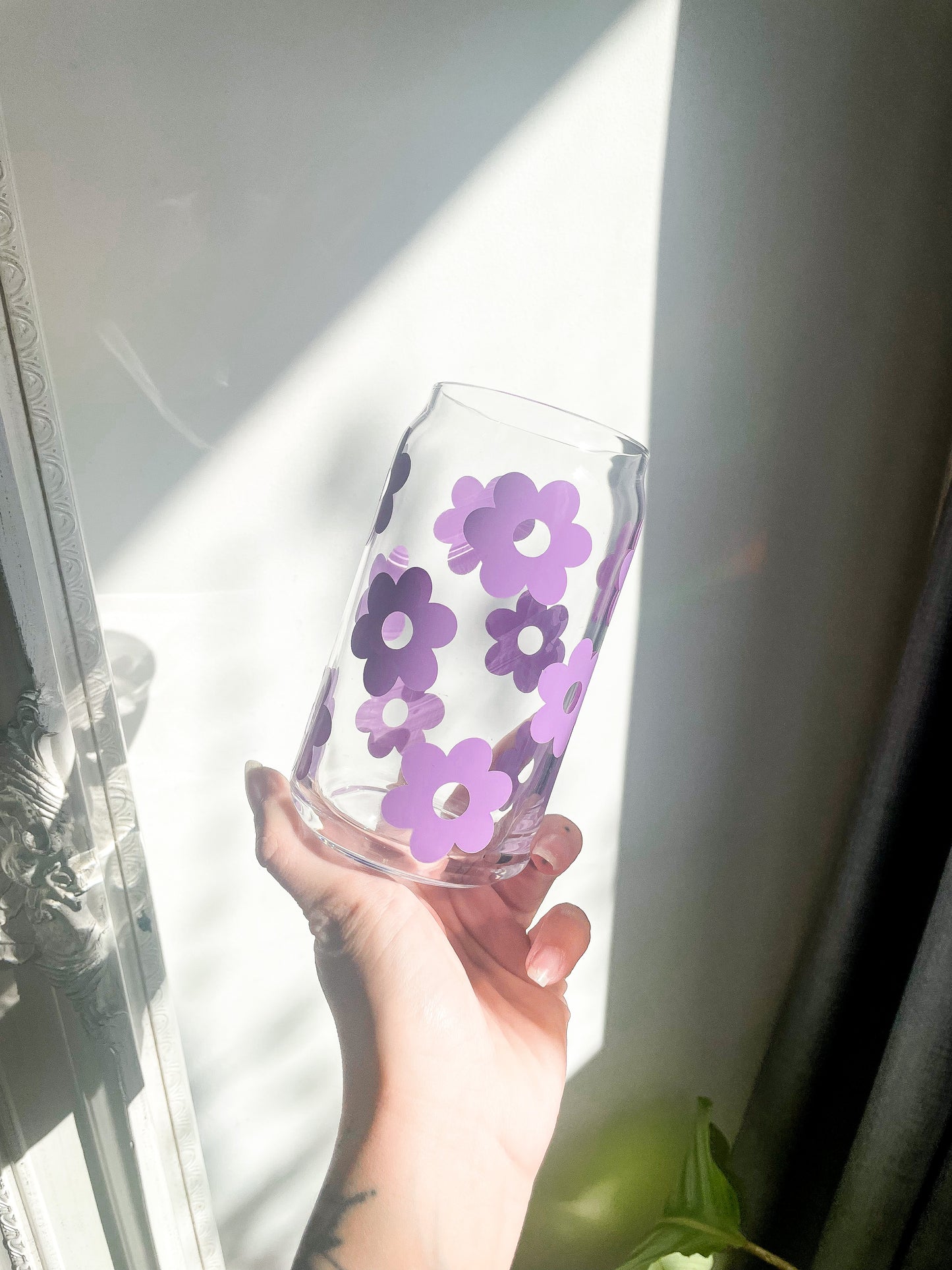 Personalised Retro Flower Glass Can