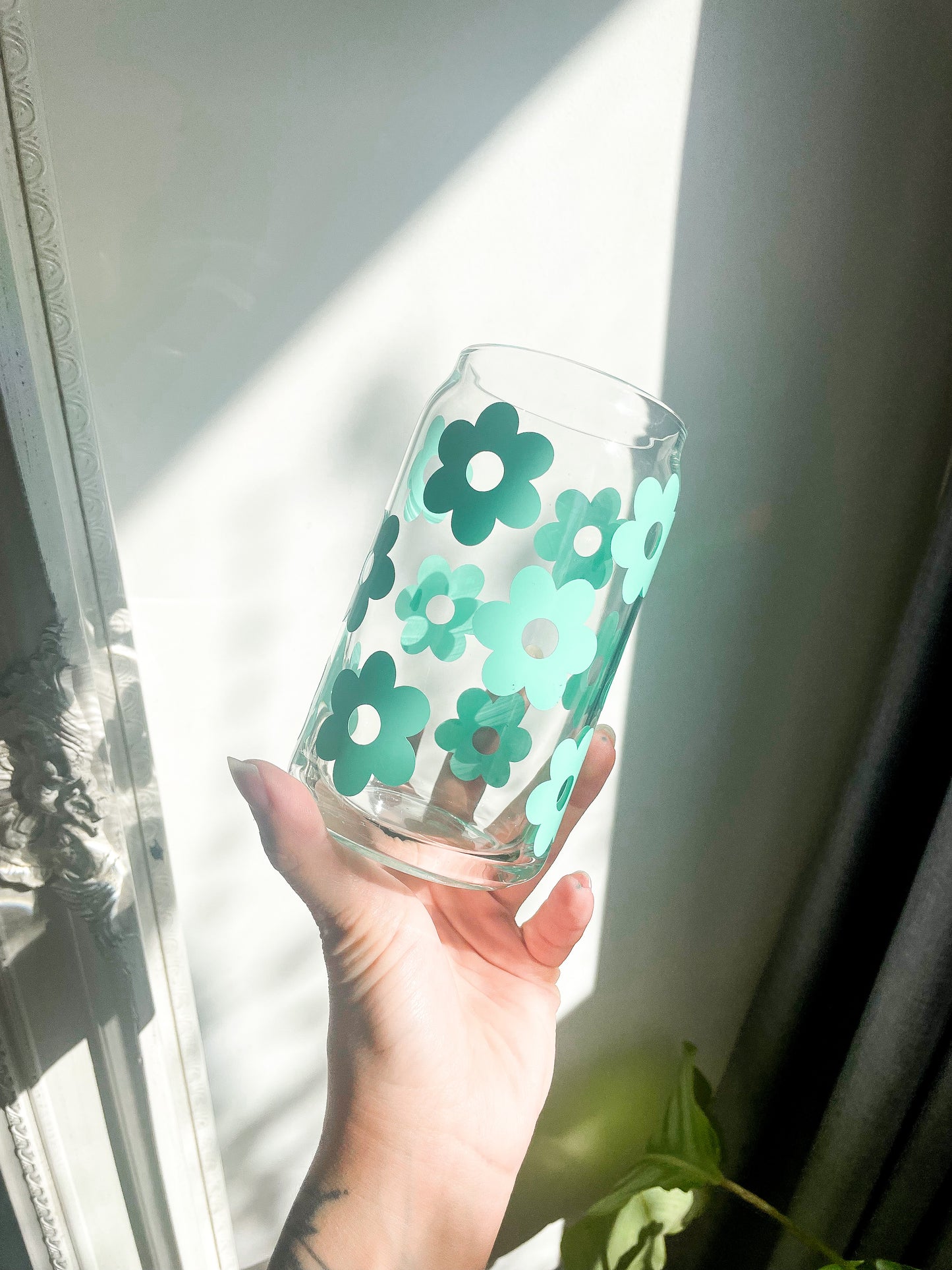 Personalised Retro Flower Glass Can