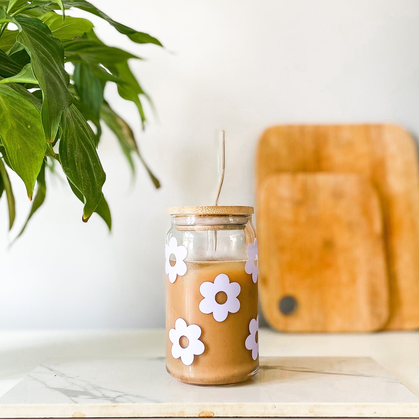 Personalised Retro Flower Glass Can