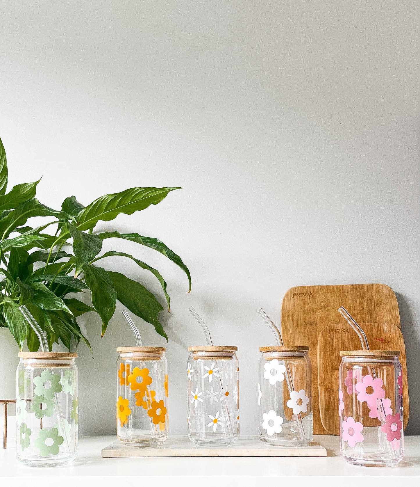 Personalised Retro Flower Glass Can