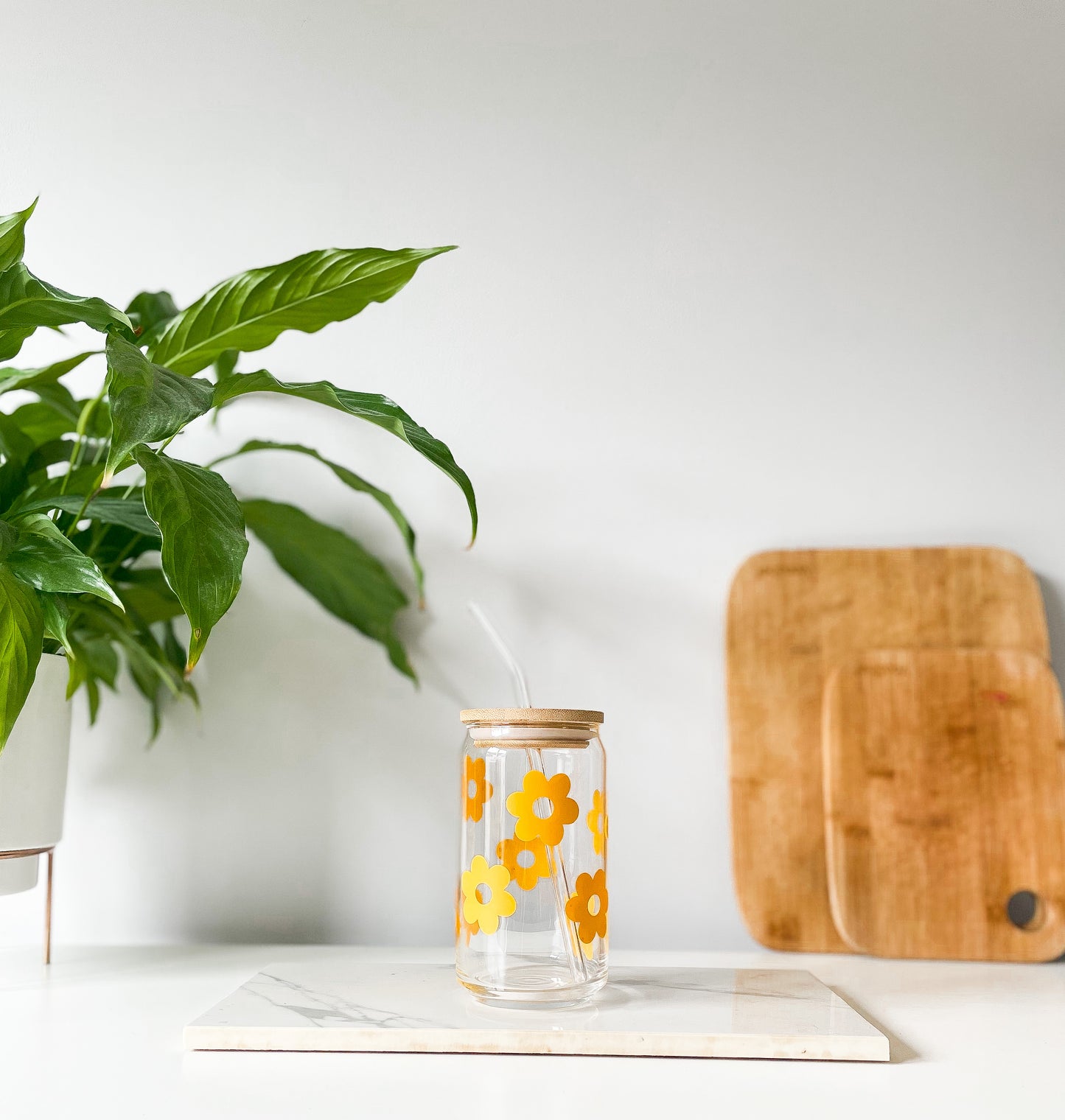 Personalised Retro Flower Glass Can