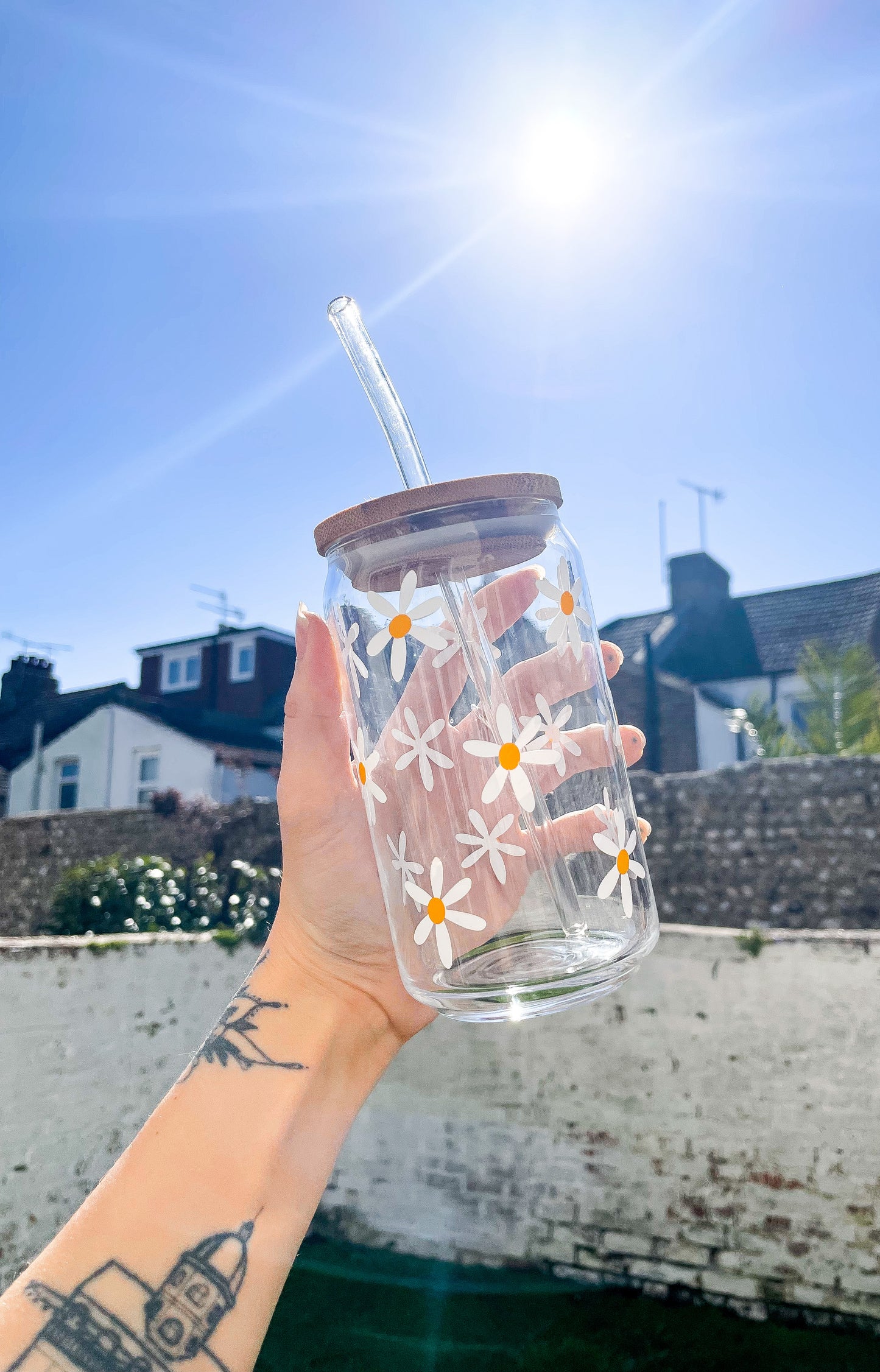 Daisy Flower 16oz Glass Can