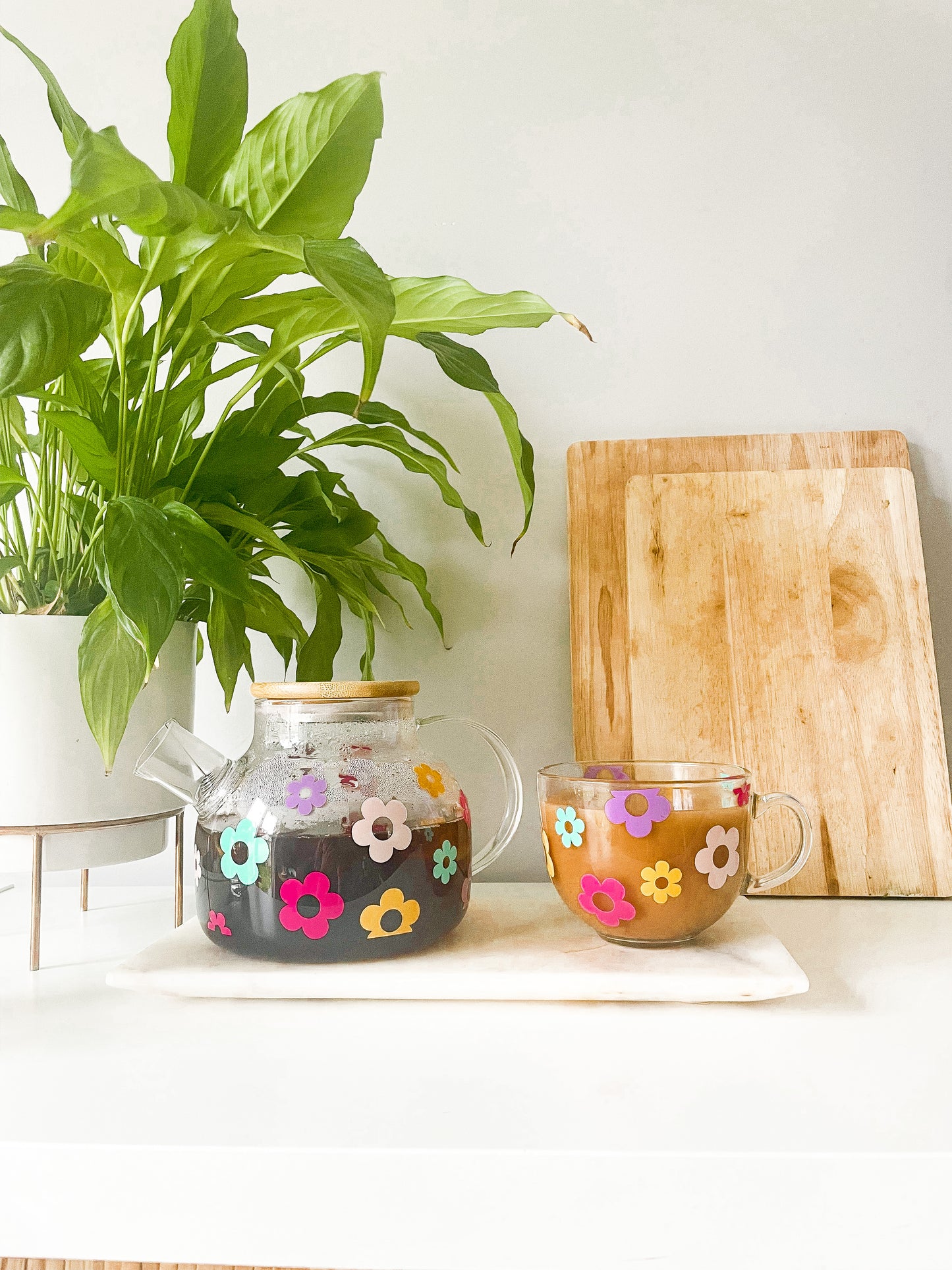 Multicoloured Retro Flower Glass Tea Pot