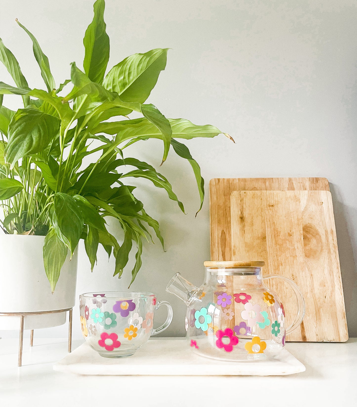 Multicoloured Retro Flower Glass Tea Pot