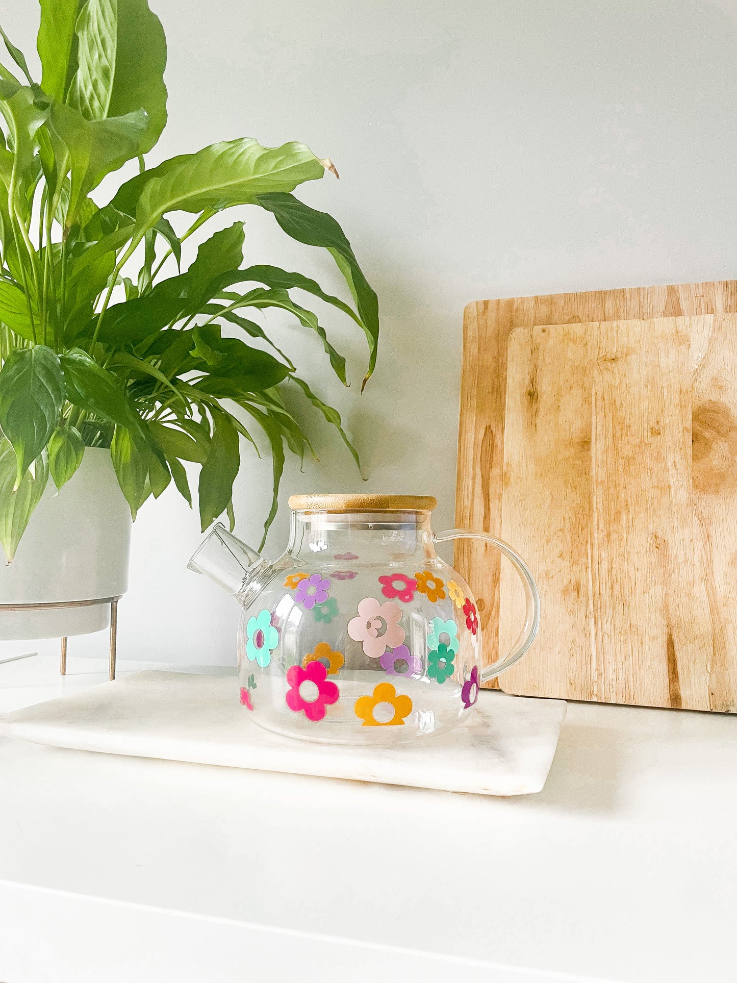 Multicoloured Retro Flower Glass Tea Pot